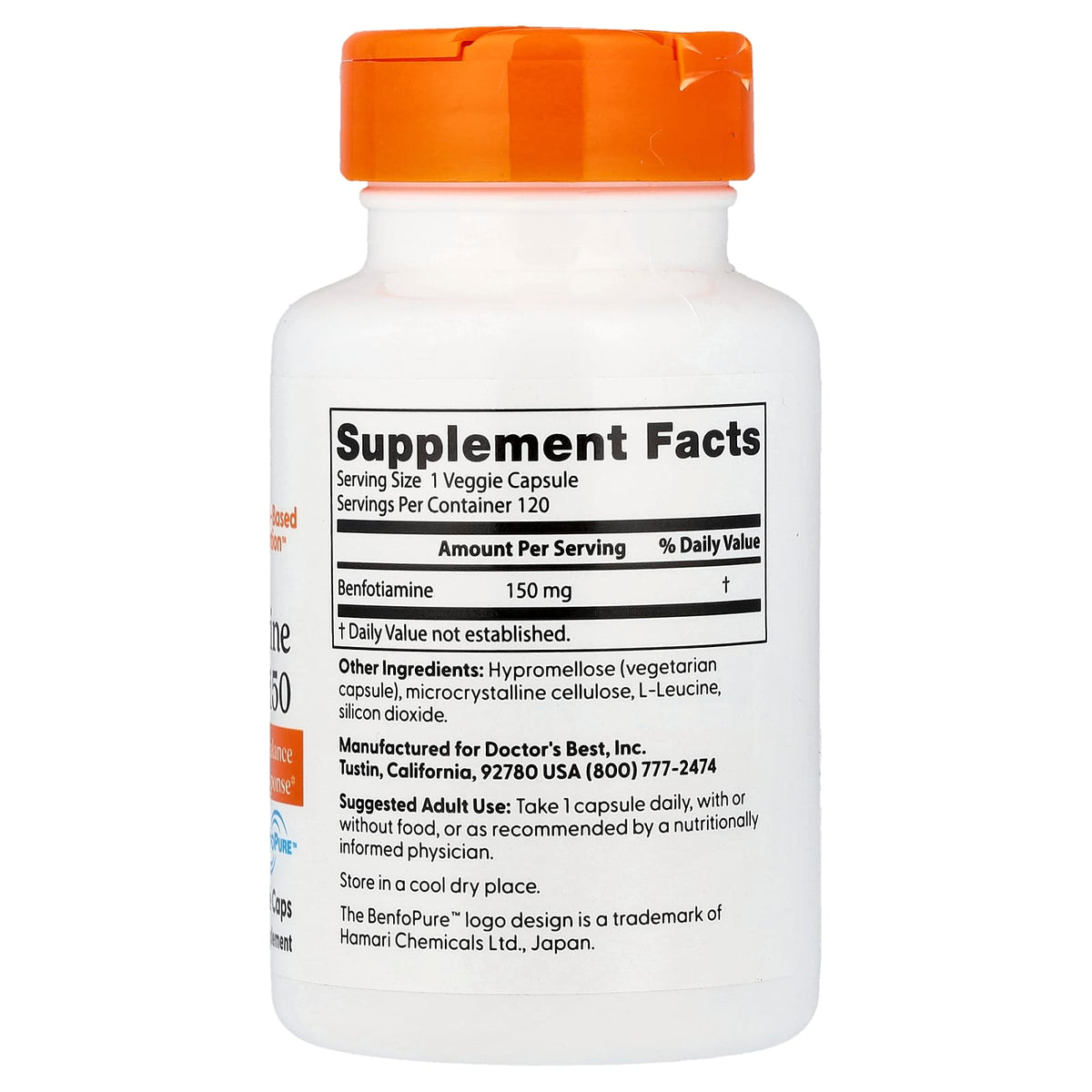 Doctor's Best Benfotiamine 150, 150 mg, 120 Vegetarian Capsules - view 2