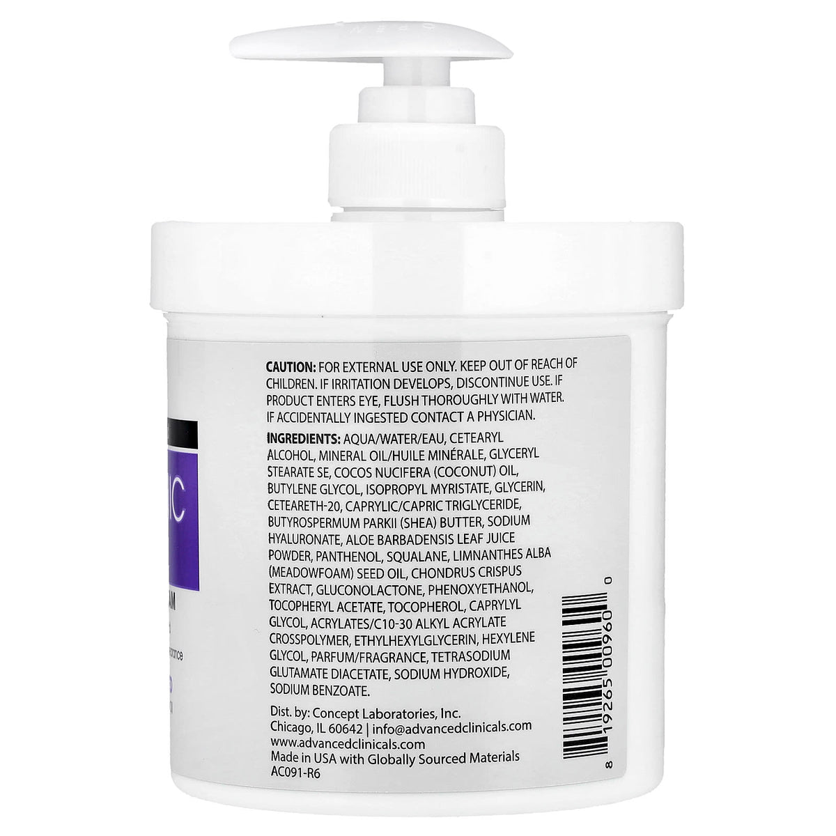Advanced Clinicals Hyaluronic Acid Hydrating Body Cream 454 g (16 oz) - view 2