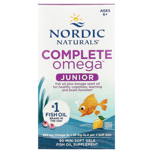 Nordic Naturals Complete Omega Junior, Lemon, Ages 6+, 90 Mini Soft Gels