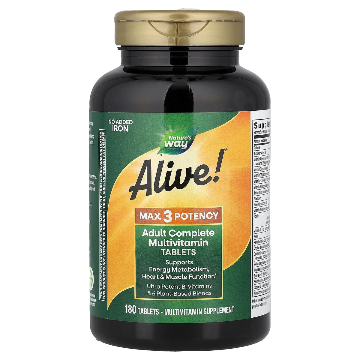 Nature's Way Alive! Max3 Potency Adult Multivitamin, No Added Iron, 180 Tablets — product view