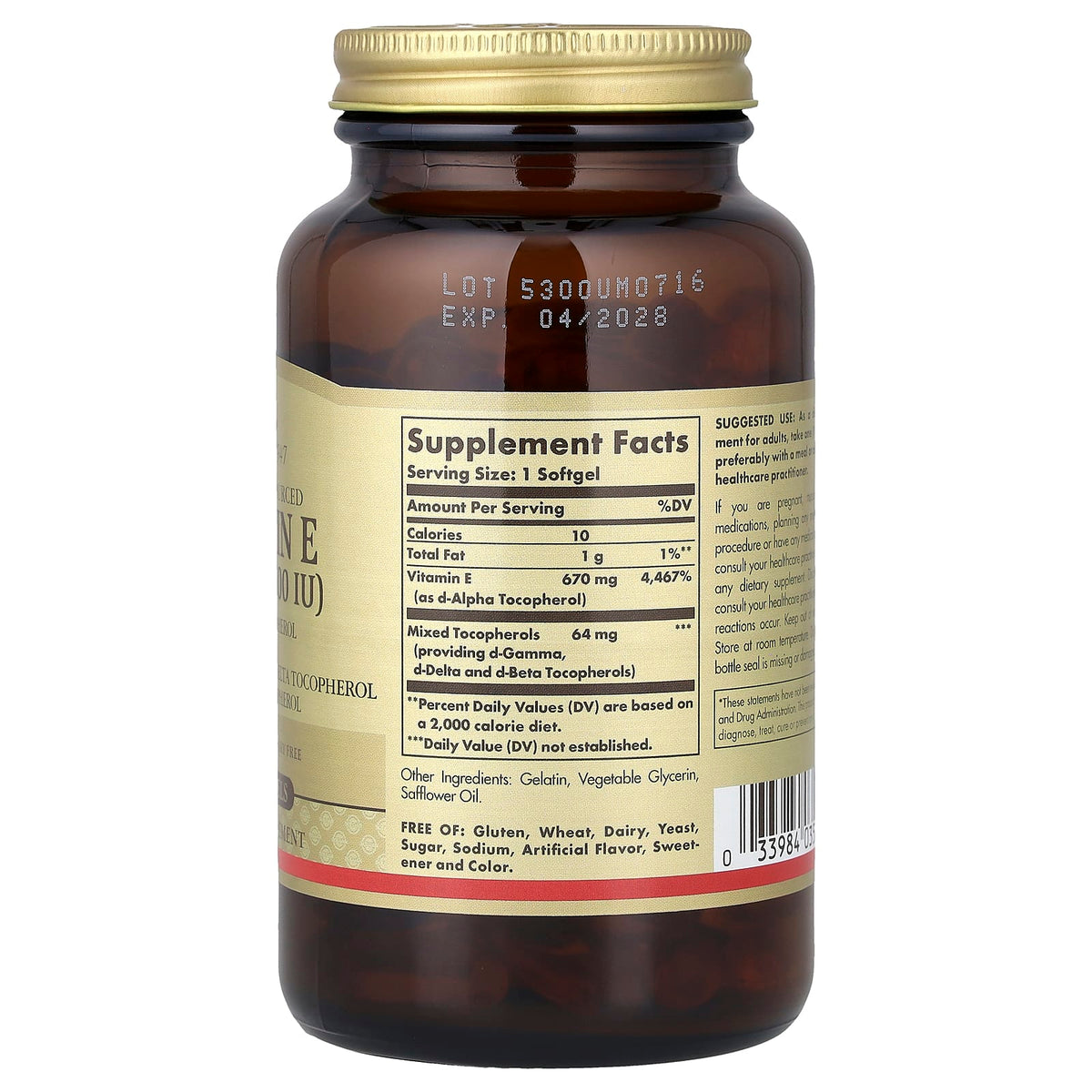 Solgar Vitamin E, 670 mg (1,000 IU), 100 Softgels - view 2