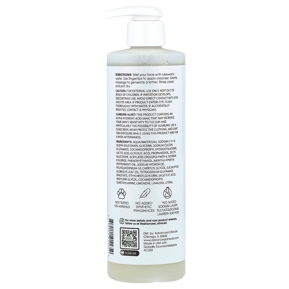 Advanced Clinicals Glycolic Acid + Lactic Acid Cleanser 347 ml (11.75 fl oz) - view 2