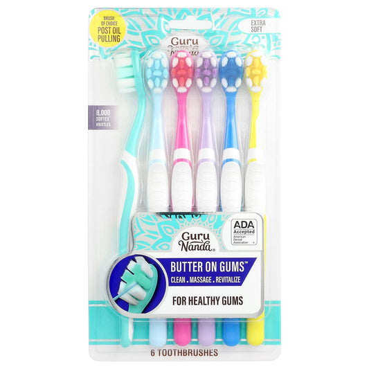 GuruNanda Bristle Toothbrush Multi-Pack, Extra Soft, 6 Toothbrushes