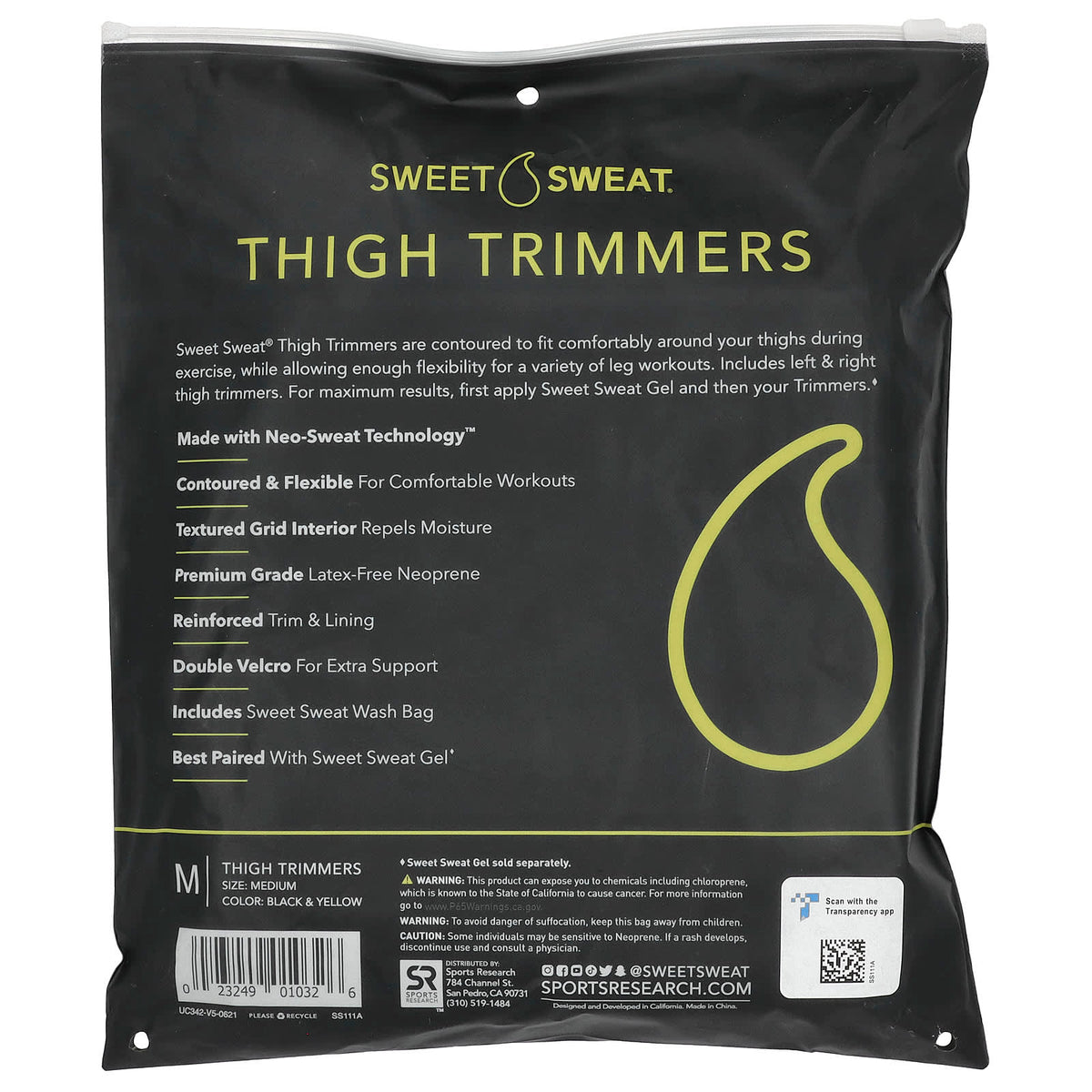 Sports Research Sweet Sweat Thigh Trimmers Medium Black and Yellow - view 3