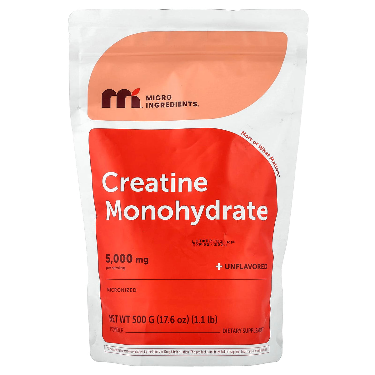 Micro Ingredients Creatine Monohydrate Powder, Unflavoured, 500 g (1.1 lb)