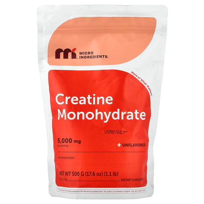 Micro Ingredients Creatine Monohydrate Powder, Unflavoured, 500 g (1.1 lb)