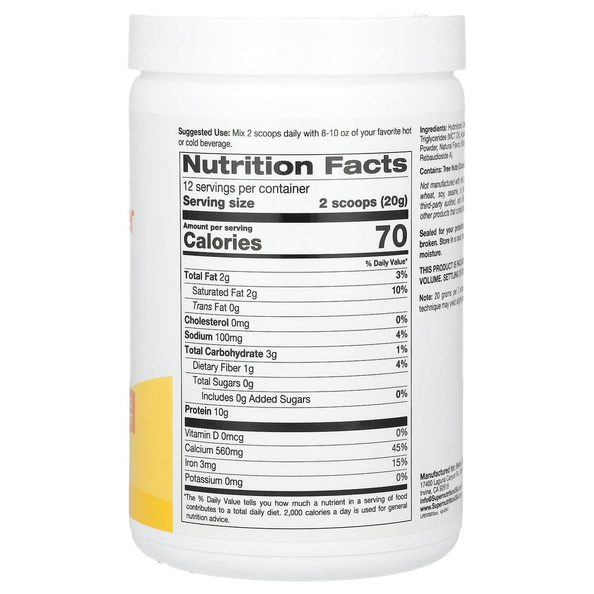Super Nutrition Collagen Creamer Hydrolysed Type 1 and 3 Vanilla 240 g — alternate product view