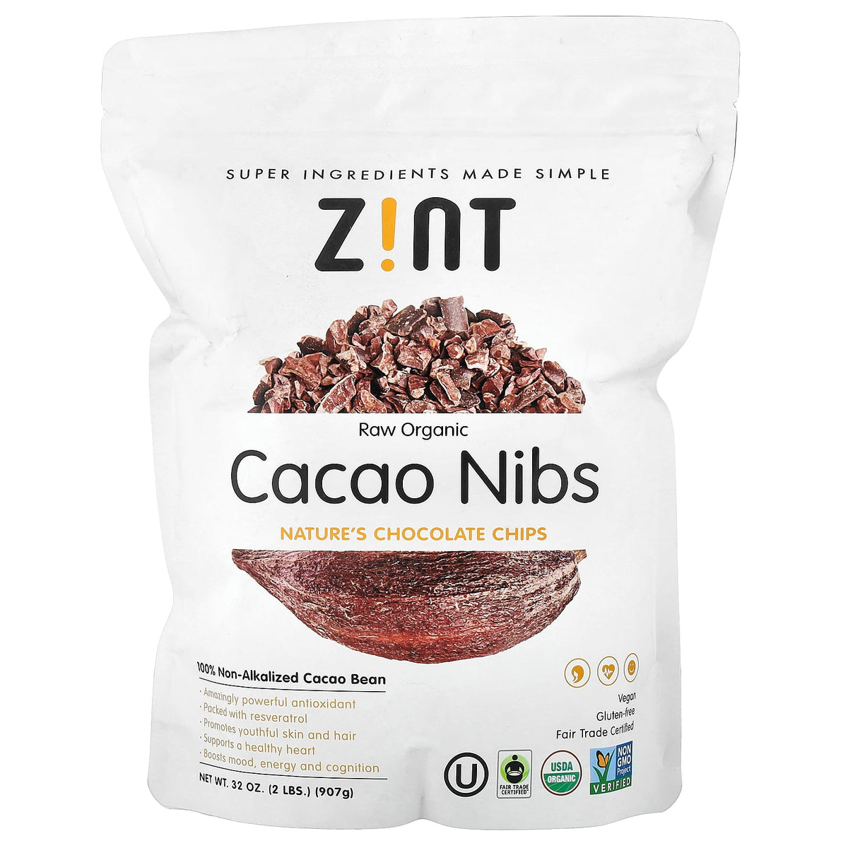 Zint Raw Organic Cacao Nibs, 907 g (32 oz) — product view