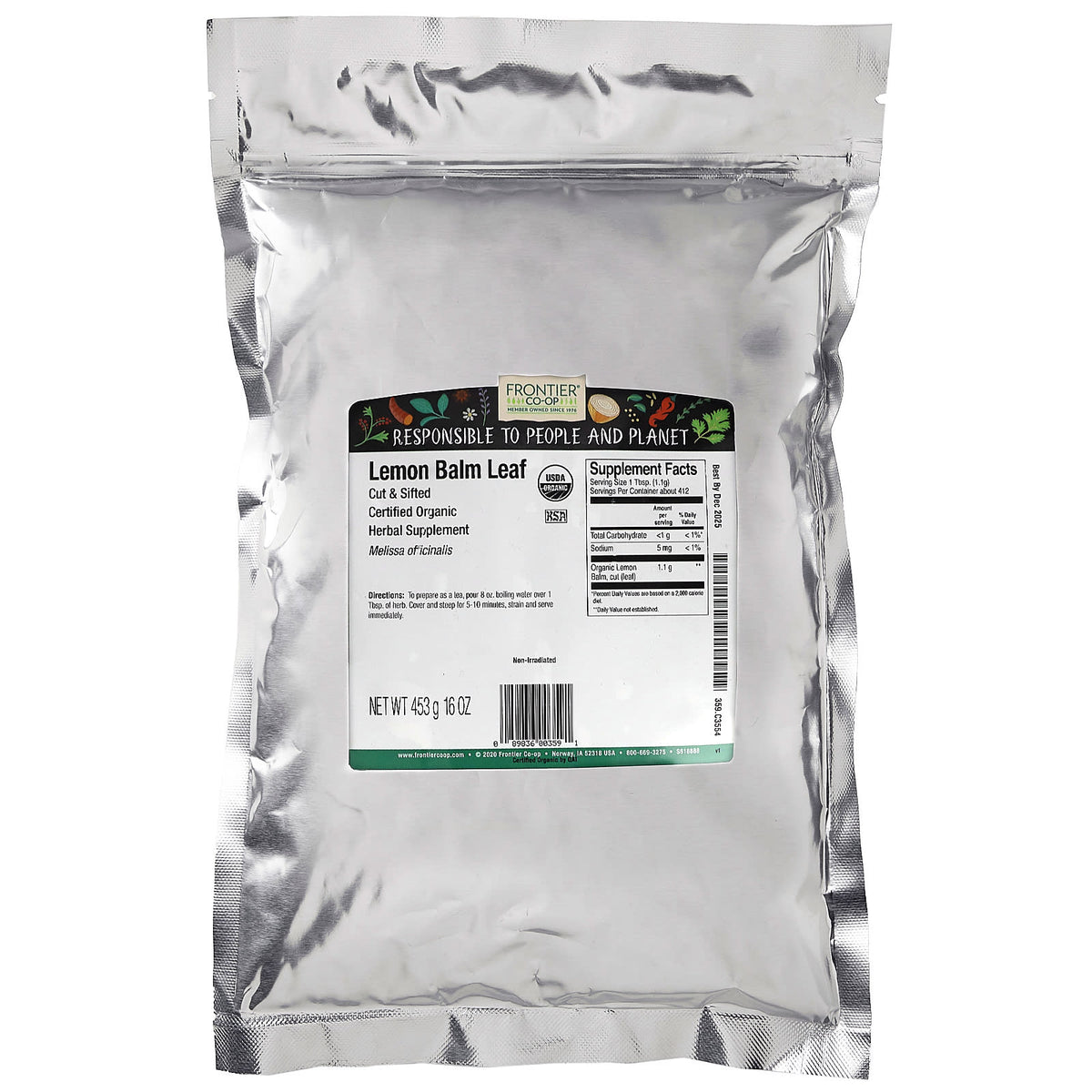 Frontier Co-op Organic Cut & Sifted Lemon Balm Leaf, 453 g (16 oz) — alternate product view