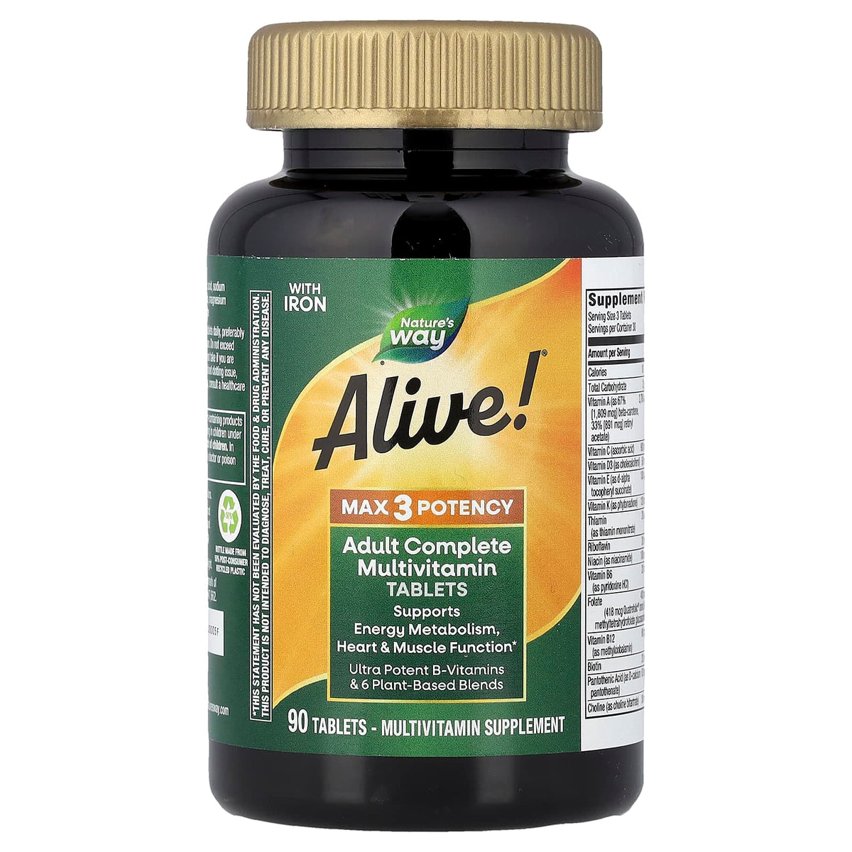 Nature's Way Alive! Max3 Potency Adult Multivitamin with Iron, 90 Tablets - view 4