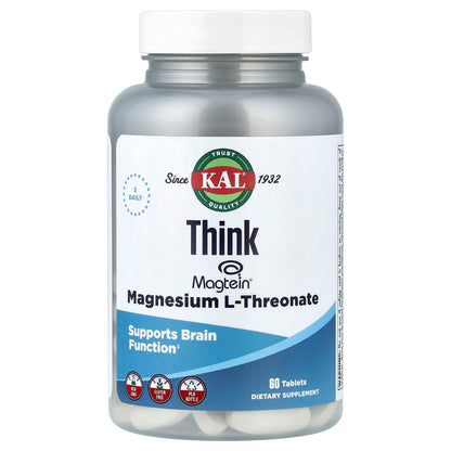 KAL Think Magnesium L-Threonate, 60 Tablets (72 mg per Tablet)