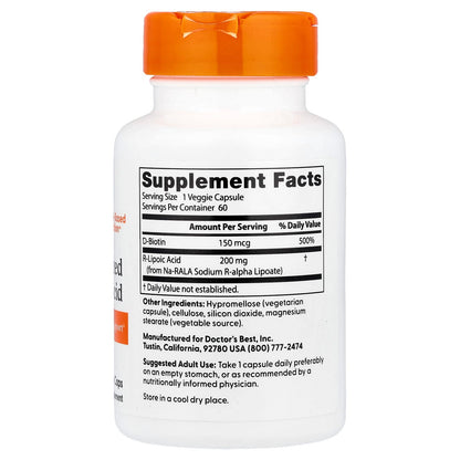 Doctor's Best Stabilized R-Lipoic Acid, 200 mg, 60 Veggie Caps - view 2