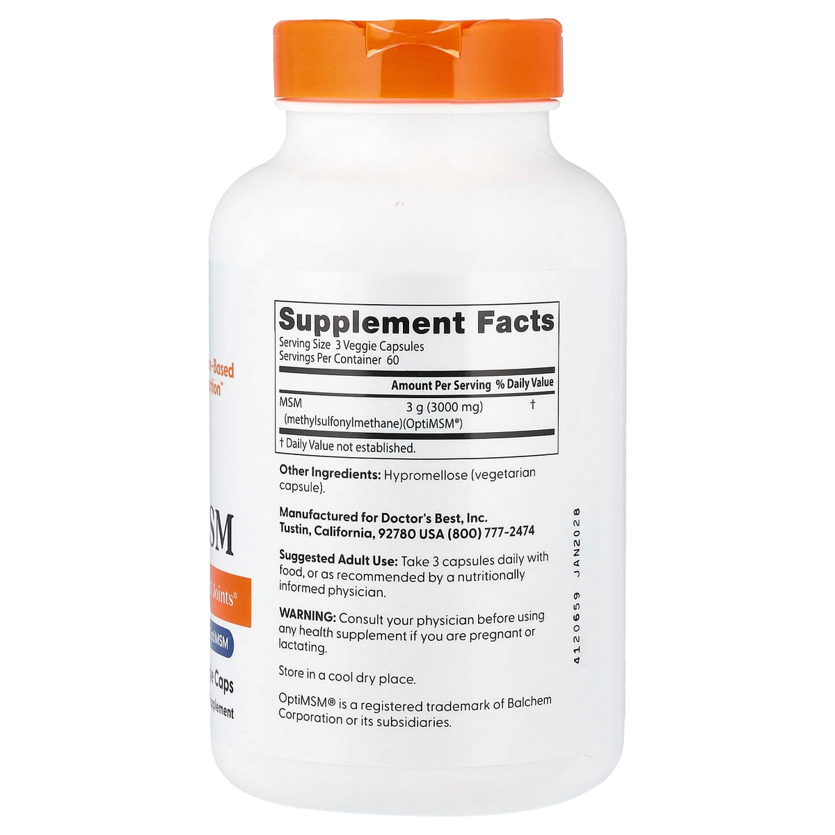 Doctor's Best MSM, 180 Veggie Caps (1,000 mg per Capsule) — alternate product view
