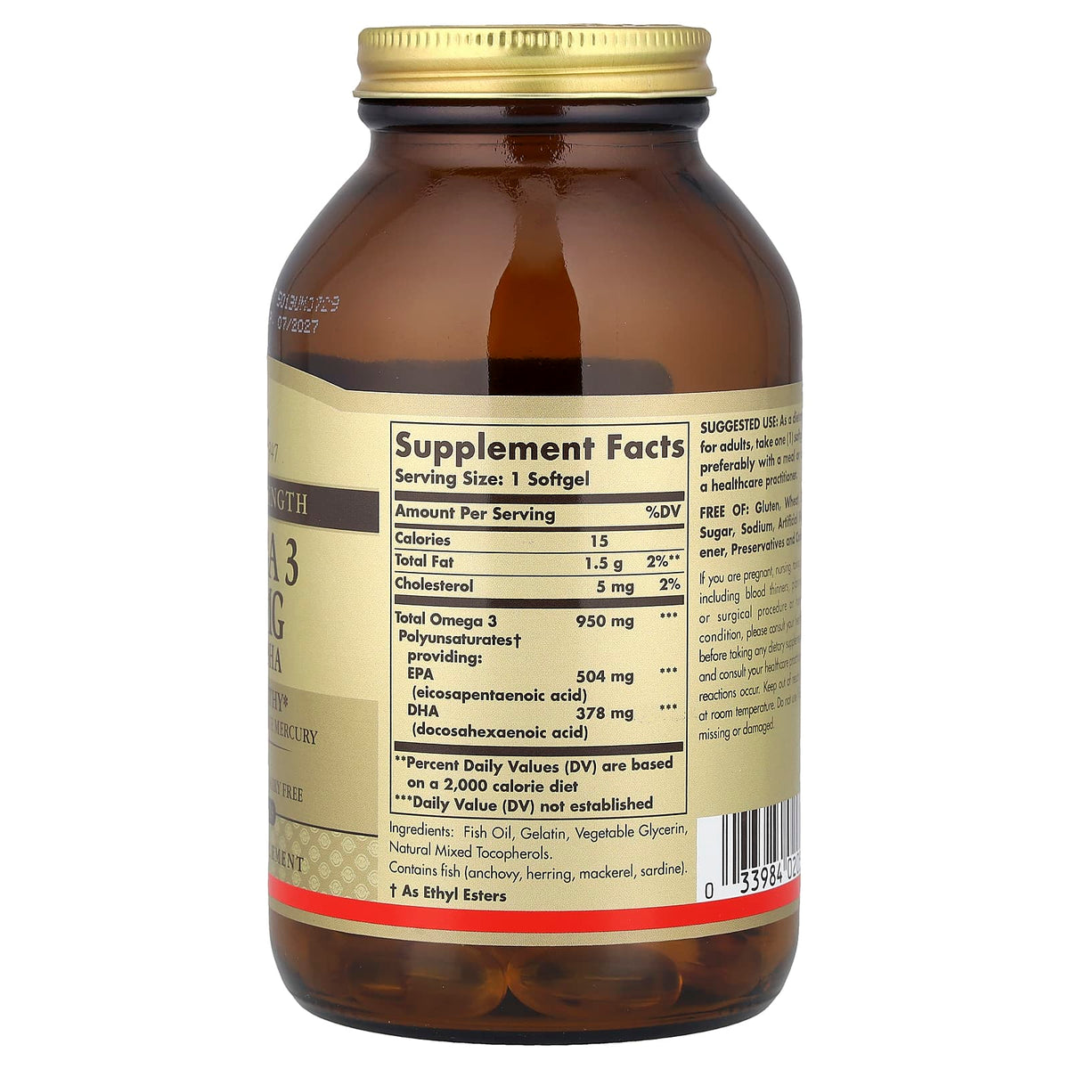Solgar Omega-3 EPA & DHA Triple Strength 950 mg, 100 Softgels — alternate product view