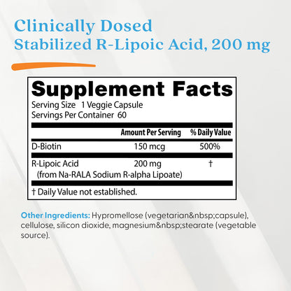 Doctor's Best Stabilized R-Lipoic Acid, 200 mg, 60 Veggie Caps - view 4