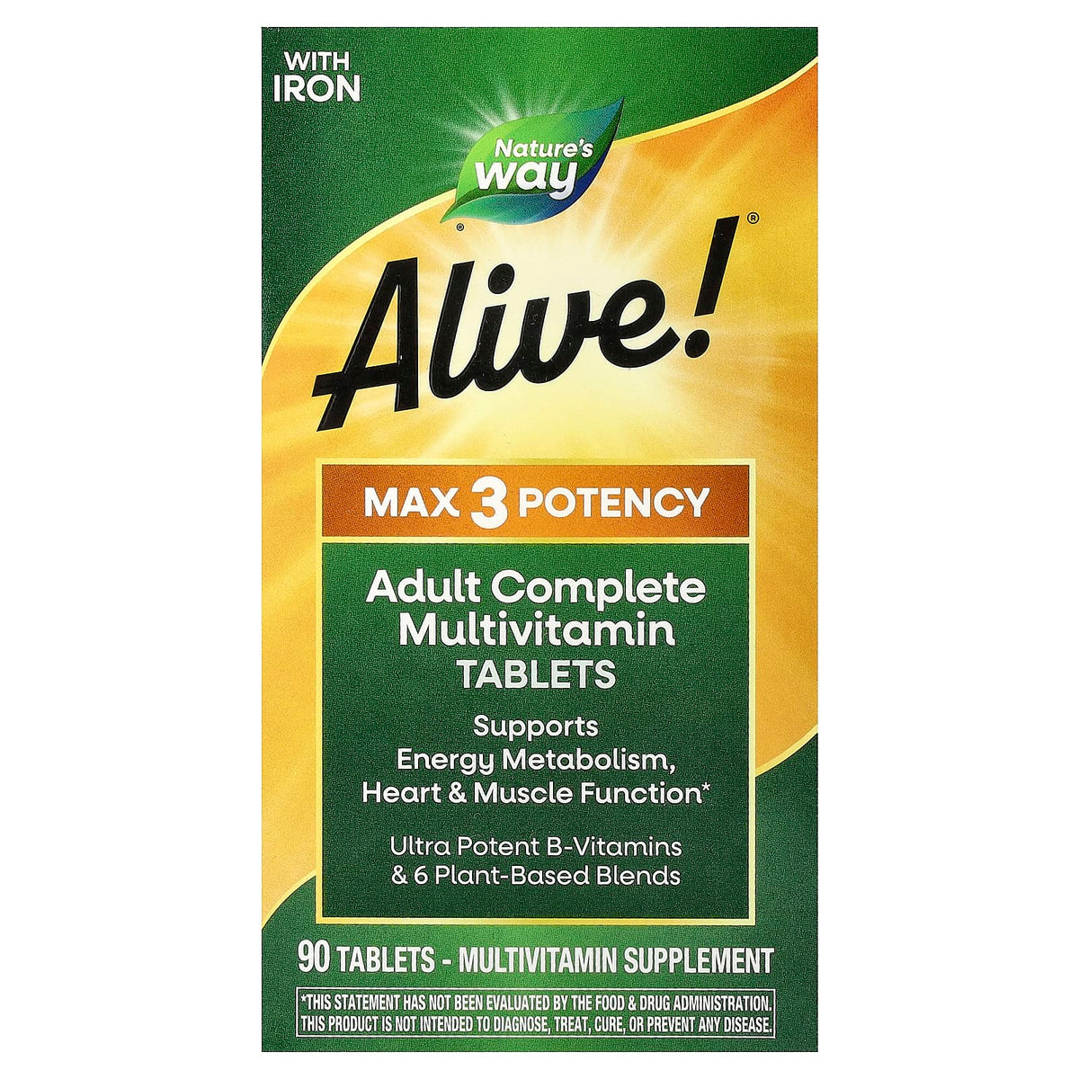 Nature's Way Alive! Max3 Potency Adult Multivitamin with Iron, 90 Tablets