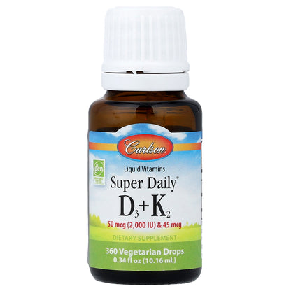 Carlson Super Daily D3 + K2 Drops, 50 mcg D3 & 45 mcg K2, 10.16 ml (0.34 fl oz) - view 3