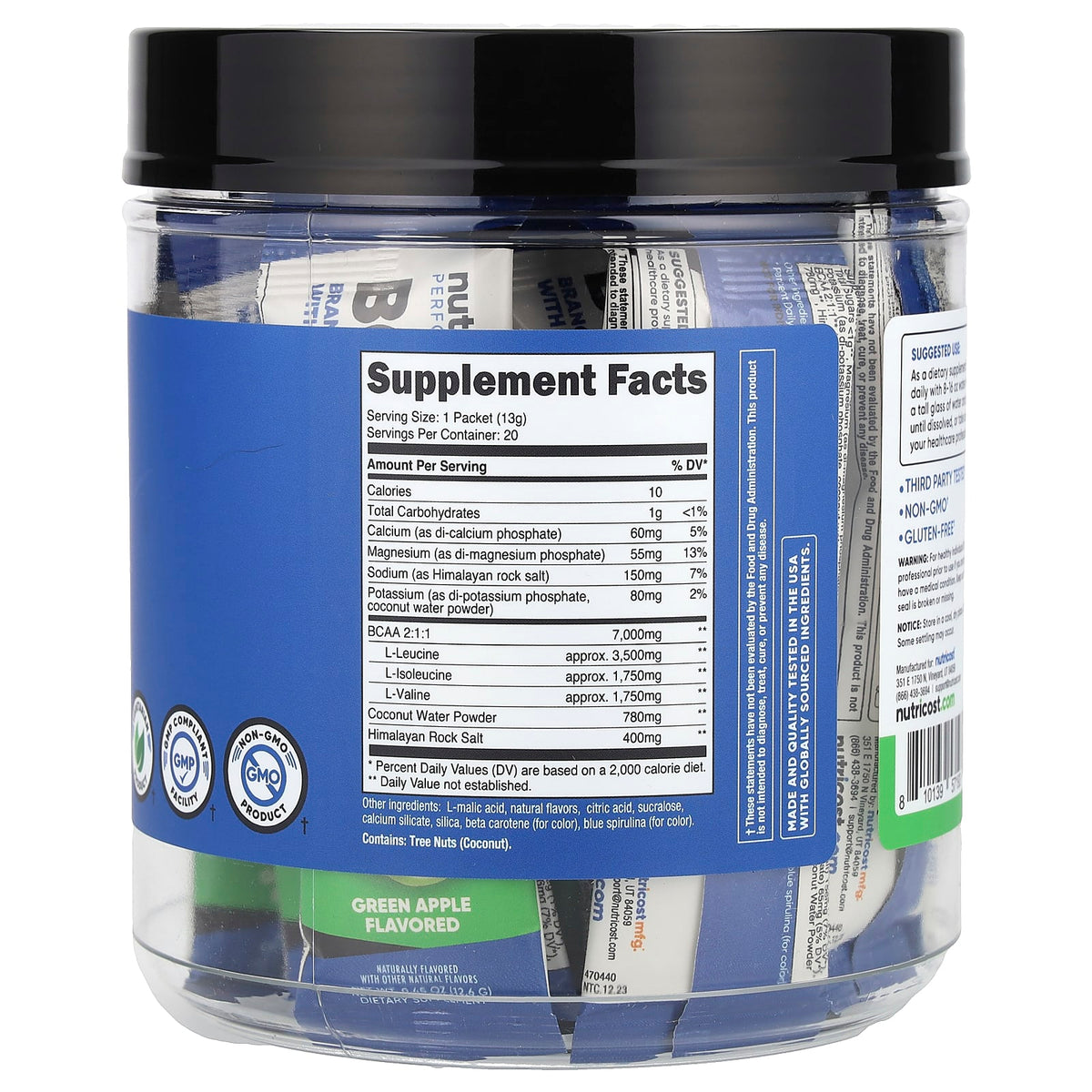 Nutricost Performance BCAA+ Green Apple, 20 Packets - view 2