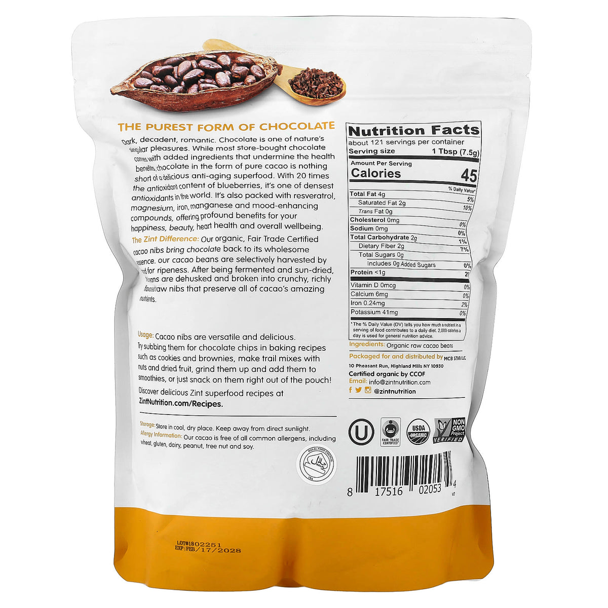 Zint Raw Organic Cacao Nibs, 907 g (32 oz) - view 2