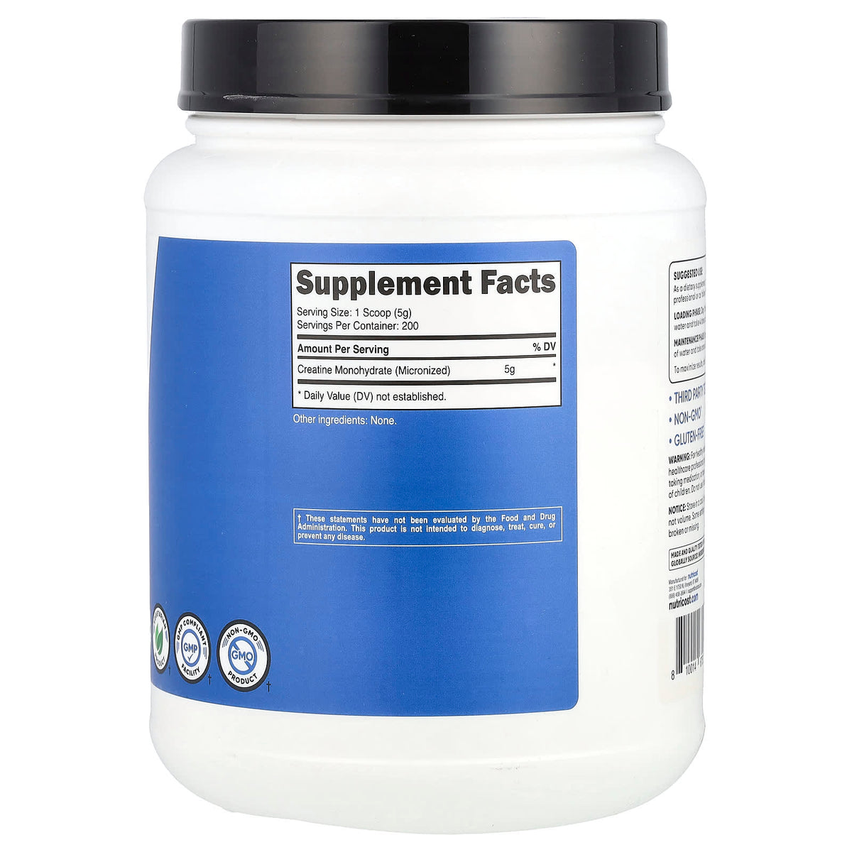 Nutricost Performance Creatine Monohydrate, Unflavoured, 1 kg (2.2 lb) — alternate product view