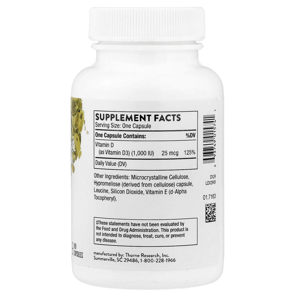 Thorne D-1,000 Vitamin D, 180 Capsules (25 mcg per Capsule) — alternate product view