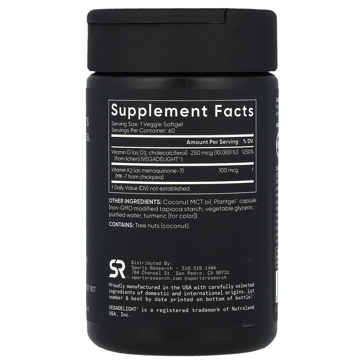 Sports Research Plant-Based D3 + K2 250 mcg/100 mcg, 60 Veggie Softgels - view 2