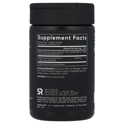Sports Research Plant-Based D3 + K2 250 mcg/100 mcg, 60 Veggie Softgels - view 2