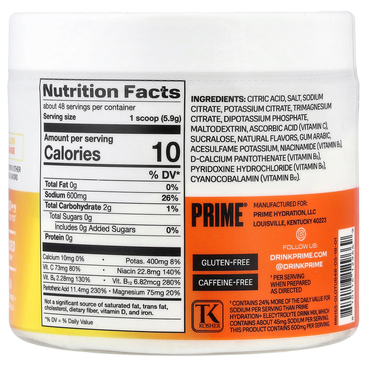 Prime Hydration Rapid Rehydration Electrolyte Drink Mix Glacier Orange - 283 g — alternate product view