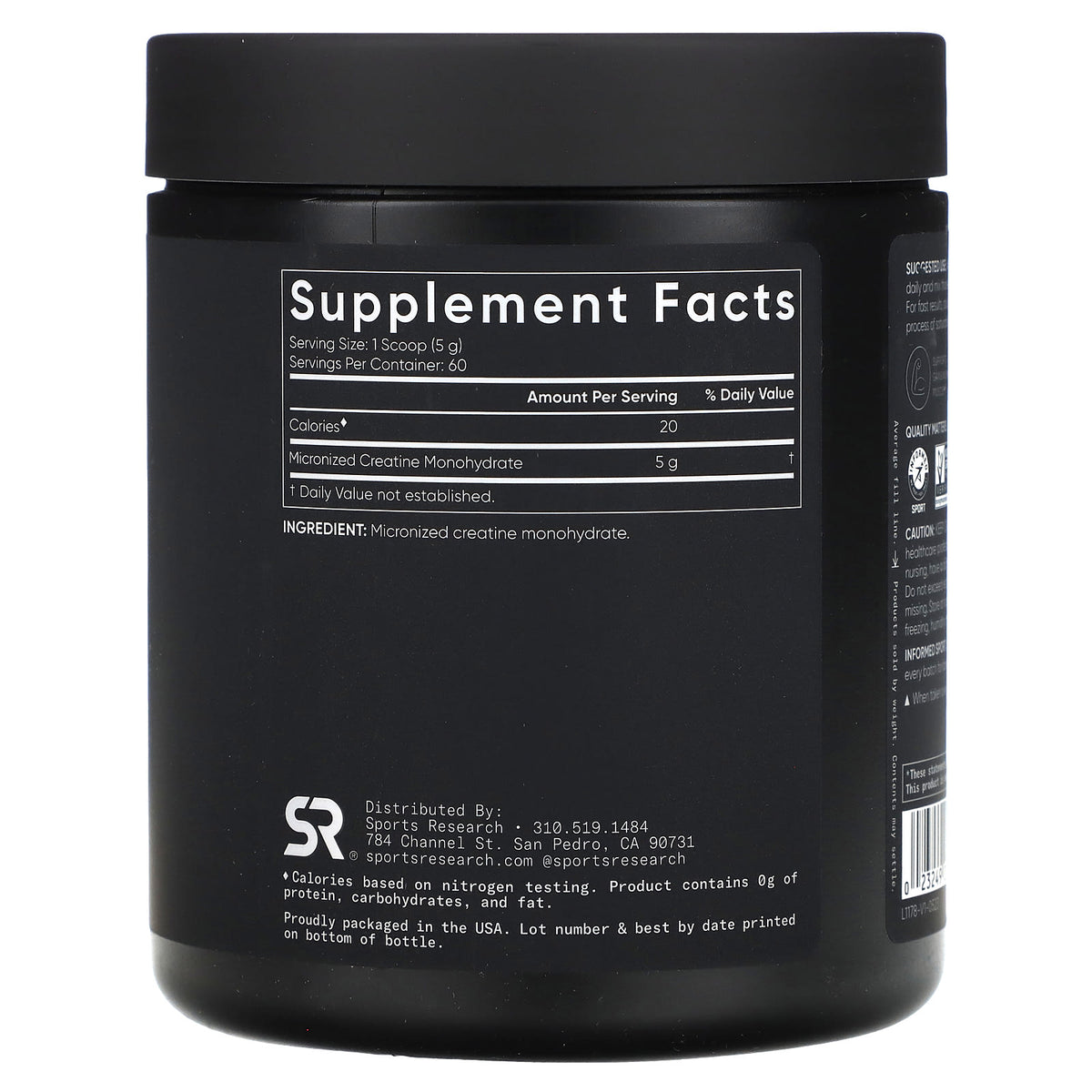 Sports Research Creatine Monohydrate Powder, Unflavoured, 300 g (10.58 oz) - view 2