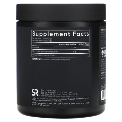 Sports Research Creatine Monohydrate Powder, Unflavoured, 300 g (10.58 oz) - view 2
