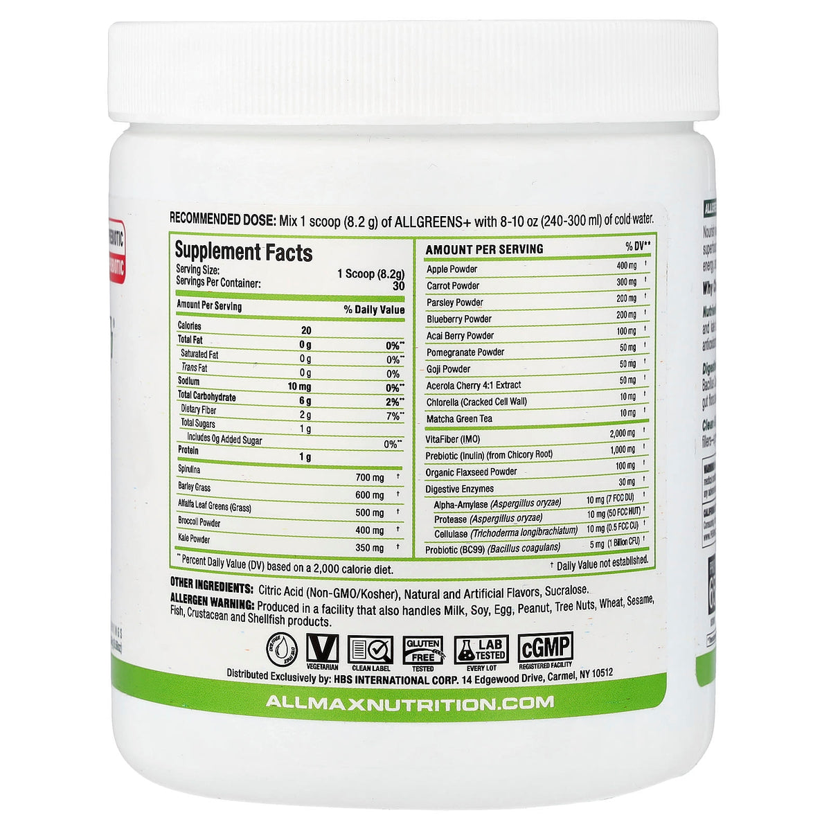 ALLMAX ALLGREENS+ Greens Powder, Lemon Lime, 8.68 oz (246 g) - view 2