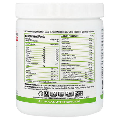 ALLMAX ALLGREENS+ Greens Powder, Lemon Lime, 8.68 oz (246 g) - view 2