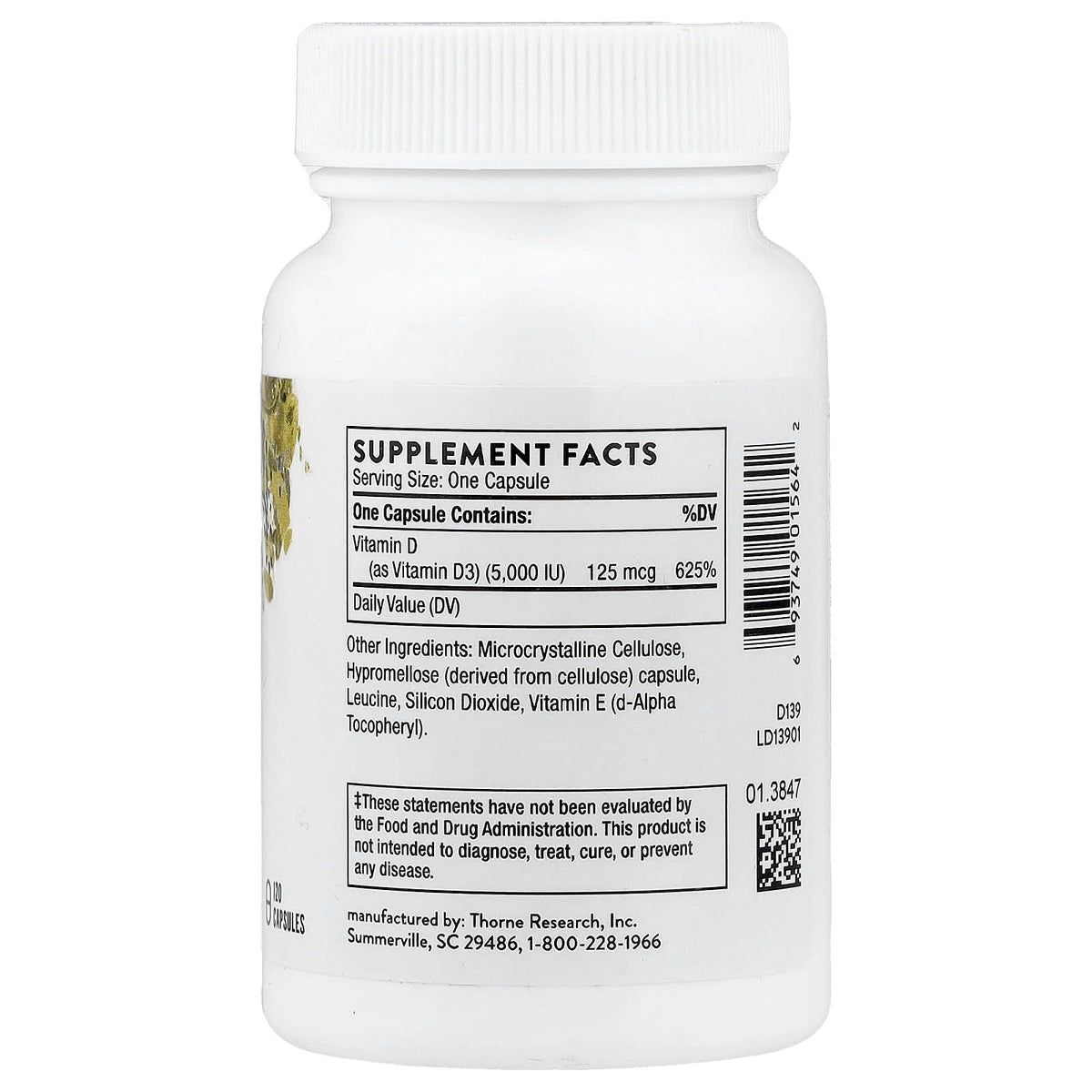 Thorne D-5,000, 125 mcg, 120 Capsules - view 2