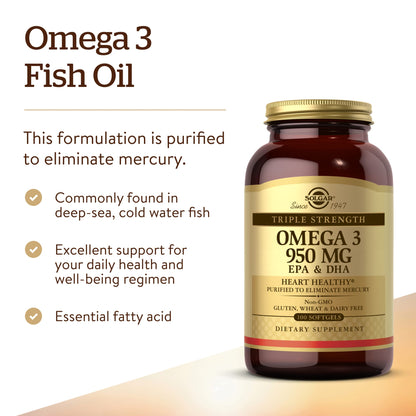 Solgar Omega-3 EPA & DHA Triple Strength 950 mg, 100 Softgels - view 3