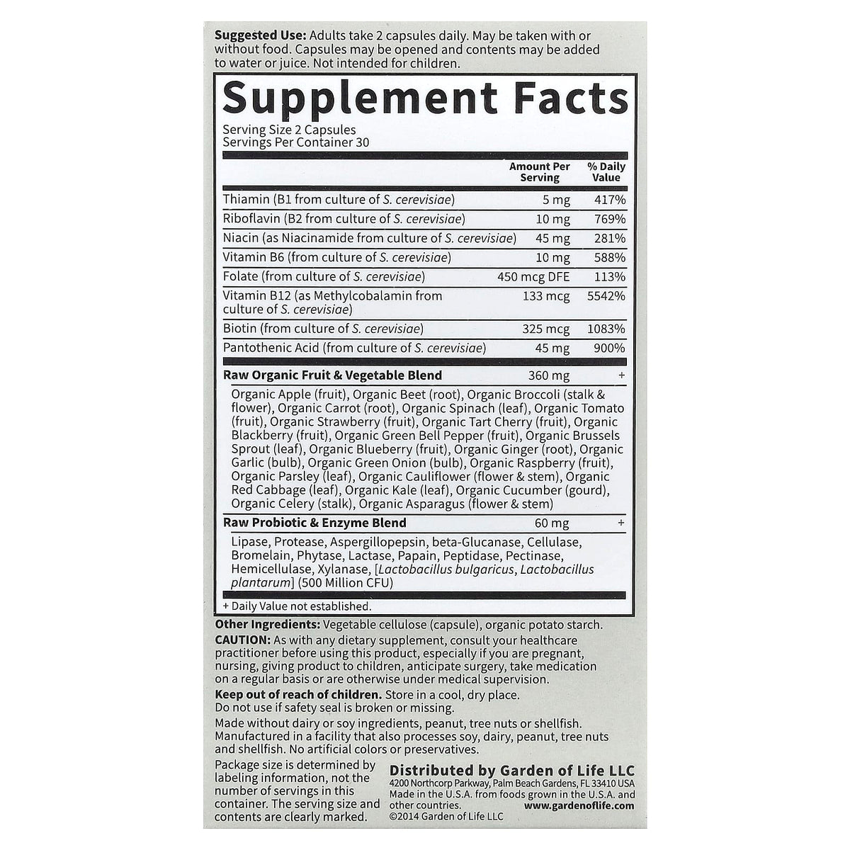 Garden of Life Vitamin Code RAW B-Complex, 60 Vegan Capsules - view 2