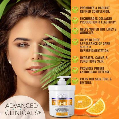 Advanced Clinicals Vitamin C Cream Face & Body Lotion Moisturizer | anti Aging Skin Care Firming & Brightening Cream for Body, Face, Uneven Skin Tone, Wrinkles, & Sun Damaged Dry Skin, 16 Oz