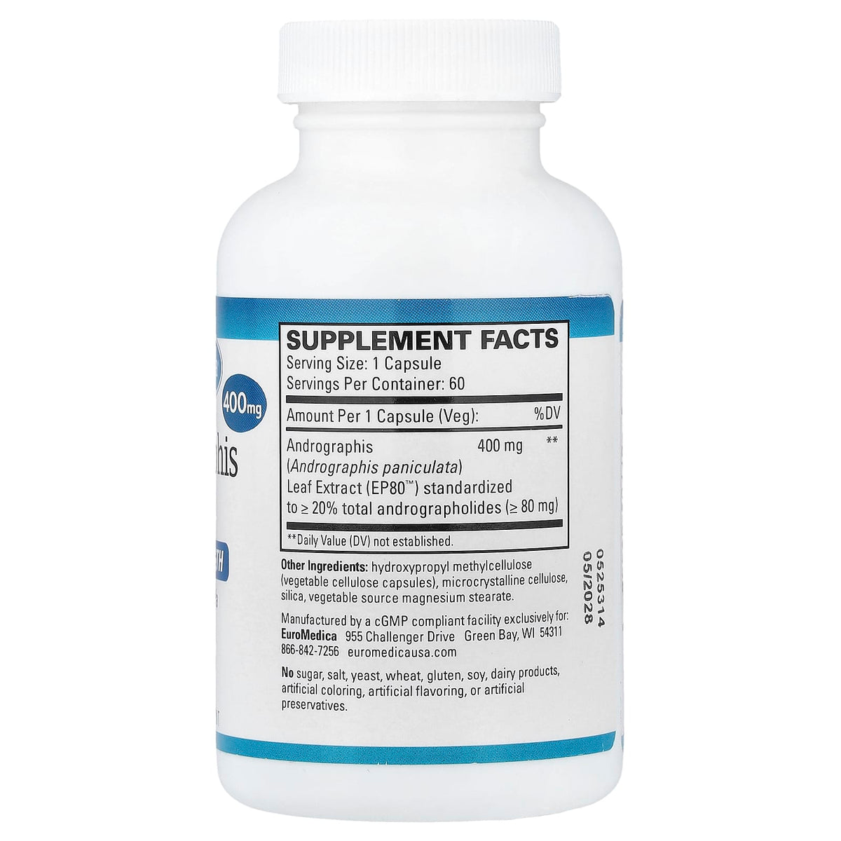 EuroMedica Andrographis EP80, 400 mg, 60 Capsules - view 2
