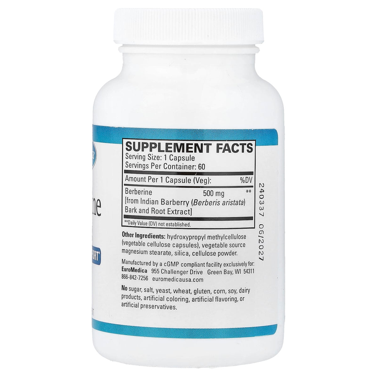 EuroMedica Berberine, 500 mg, 60 Capsules — alternate product view