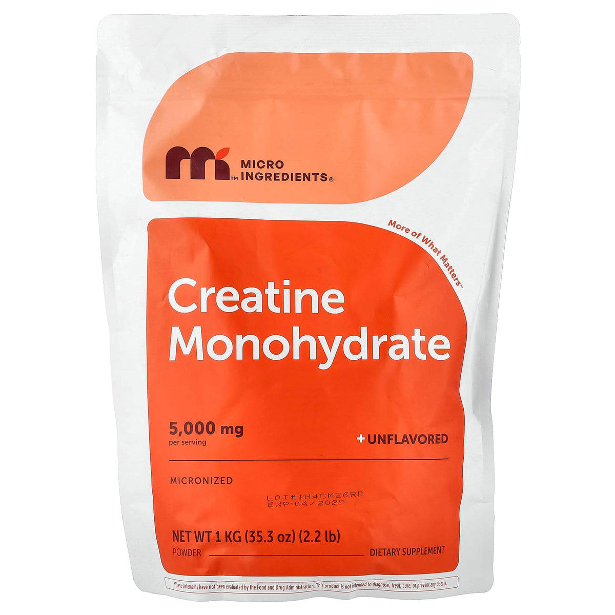 Micro Ingredients Creatine Monohydrate Powder, Unflavoured, 1 kg (2.2 lb)
