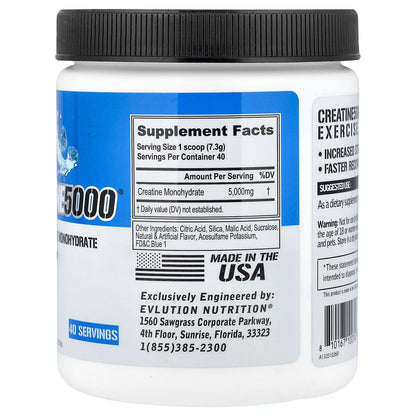 EVLution Nutrition Creatine 5000, Blue Raz, 292 g (10.3 oz) - view 2