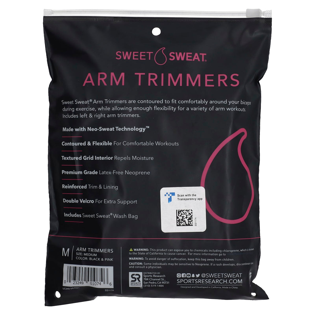 Sports Research Sweet Sweat Arm Trimmers, Medium, Black & Pink, 1 Pair - view 3