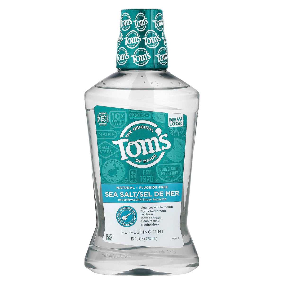 Tom's of Maine Sea Salt Mouthwash, Fluoride-Free, Refreshing Mint, 473 ml (16 fl oz)