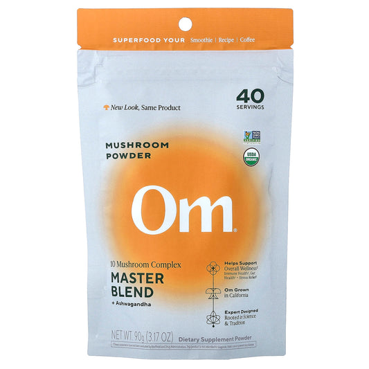 Om Mushrooms Mushroom Powder, Master Blend + Ashwagandha, 90 g (3.17 oz)