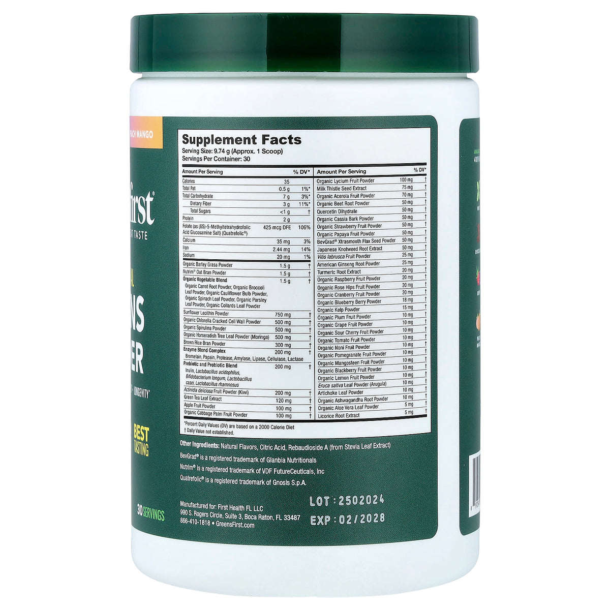 Greens First Greens Powder, Peach Mango, 292.2 g (10.3 oz) - view 2