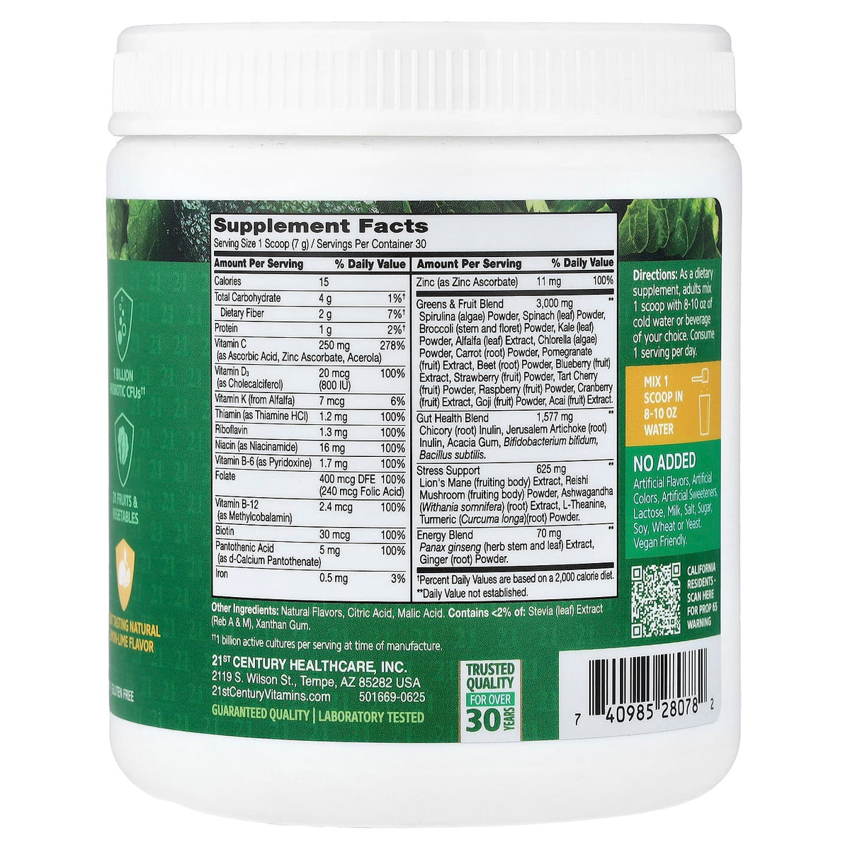 21st Century Daily Greens Superfoods Powder, Lemon Lime, 7.4 oz (210 g) - view 2