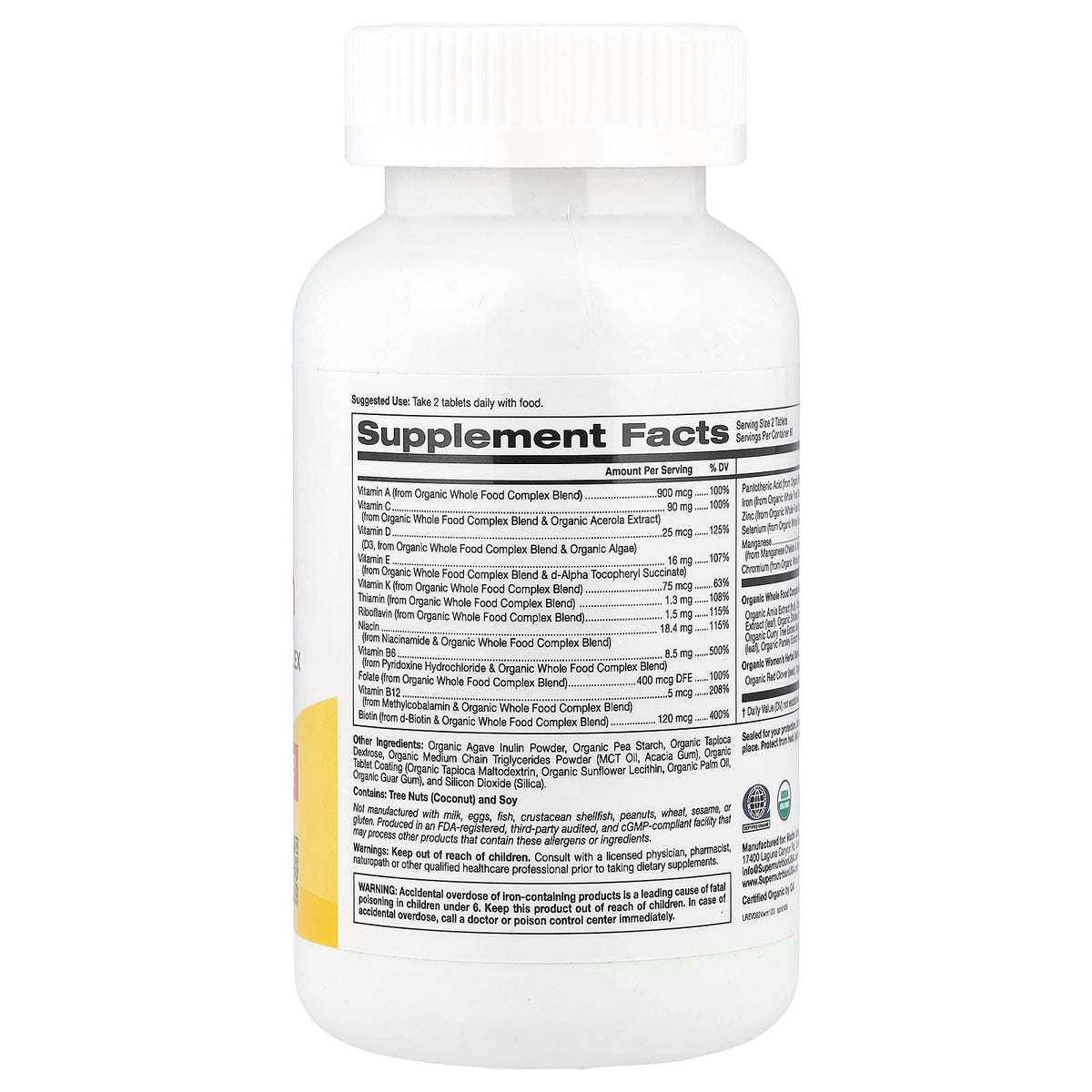 Super Nutrition Organic Whole Food Women's Multivitamin 120 Tablets - view 2