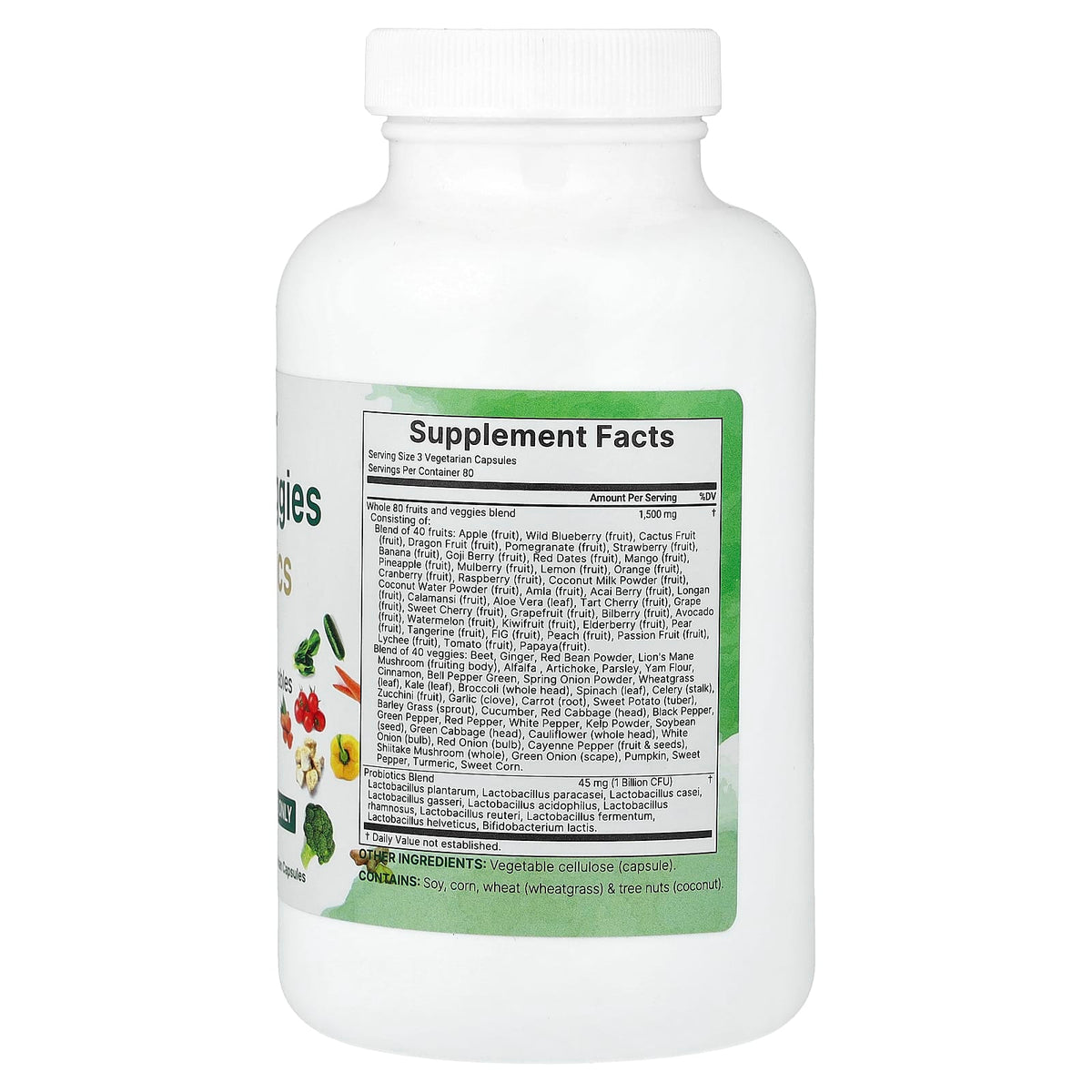 Micro Ingredients Fruits + Veggies Probiotics, 240 Vegetarian Capsules - view 2