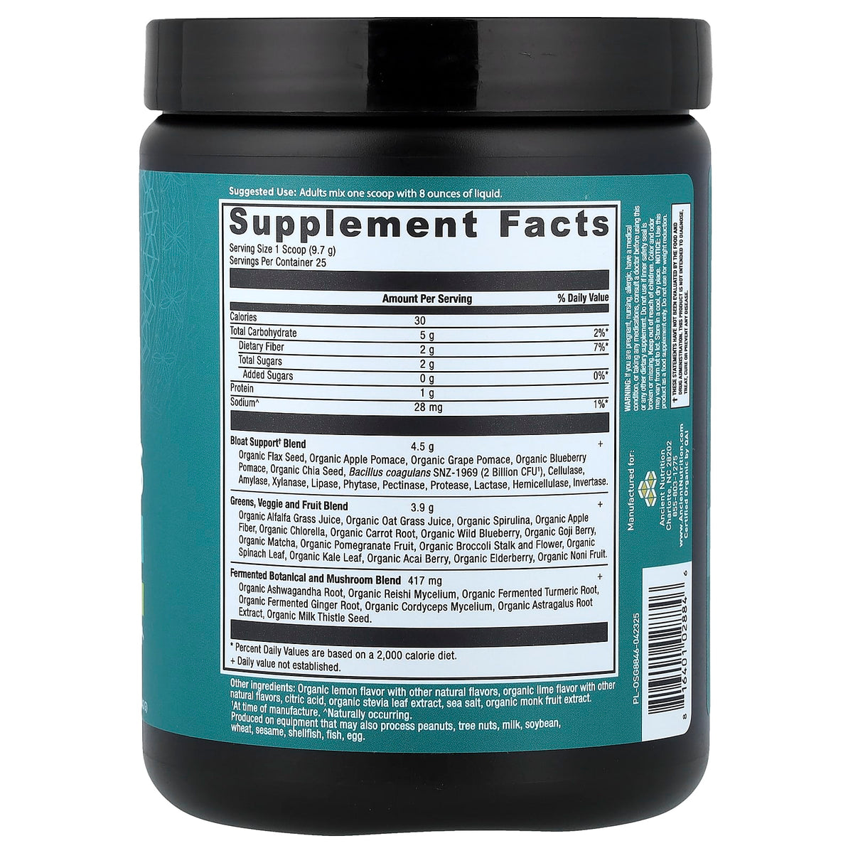 Ancient Nutrition Organic Super Greens Bloat Relief Citrus Apple 242 g — alternate product view