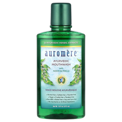 Auromere Ayurvedic Mouthwash with Neem & Peelu, Alcohol-Free, 473 ml (16 fl oz)