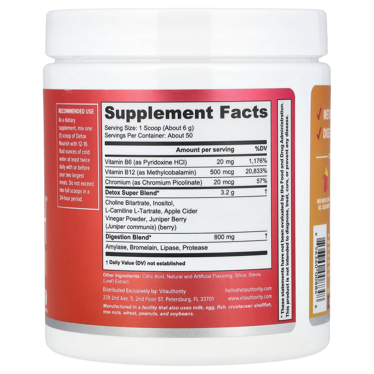 Vitauthority Detox Nourish Drink Mix, Orange Pineapple, 10.6 oz (300 g) - view 2